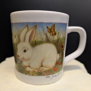 Rare Vintage Pozzani - Brazil 8oz Bunny Mug - Easter Butterfly Rabbit Coffee Cup